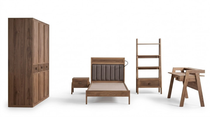Jugendbett Schlofkammerschmöbel Holzbett Komplett Bett Brong Saz 5 Deeler