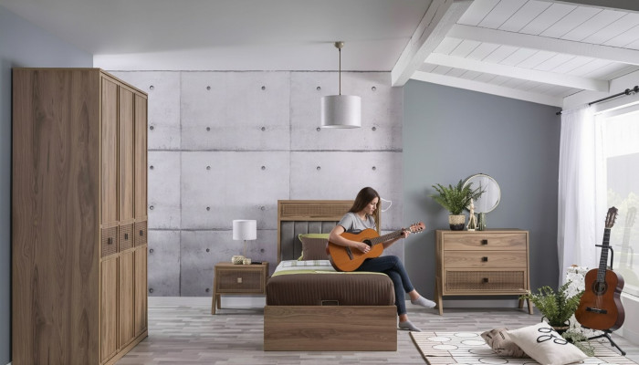 Holzbett mat Bettkëscht Komplette Jugendbett Bett Holz Braun Set 4tlg.