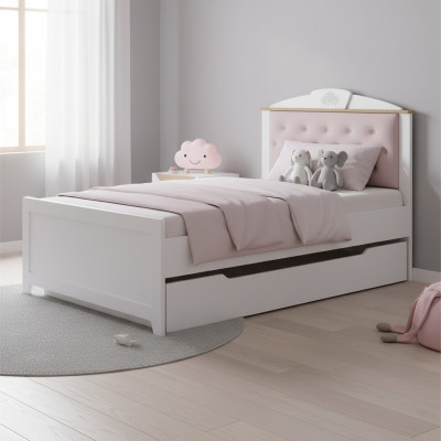Funktiounsbett Chesterfield Auszuchbett Kannerbett Bett 100 Holz Rosa