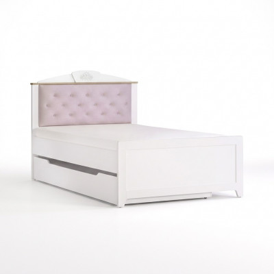 Funktiounsbett Chesterfield Auszuchbett Kannerbett Bett 100 Holz Rosa