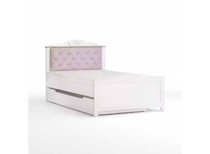Funktiounsbett Chesterfield Auszuchbett Kannerbett Bett 100 Holz Rosa