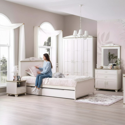 Holzebett Funktiounsbett Auszéibar Kandebett Bett 120 Holz Wäiss Nei