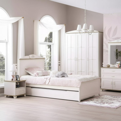 Holzebett Funktiounsbett Auszéibar Kandebett Bett 120 Holz Wäiss Nei