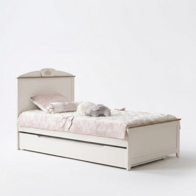 Holzebett Funktiounsbett Auszéibar Kandebett Bett 120 Holz Wäiss Nei