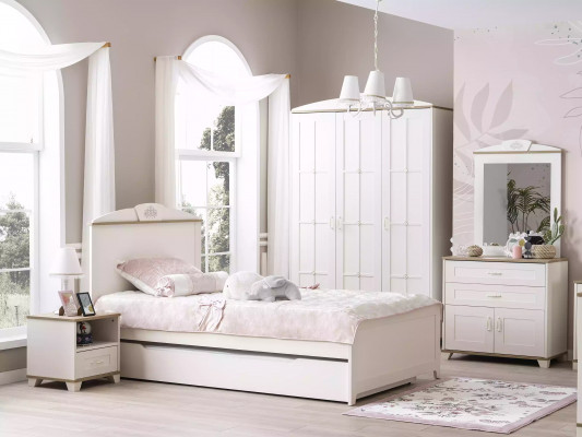 Garnitur Kommode mat Spigel Set Schaf Holz Wäiss Kommoden Design