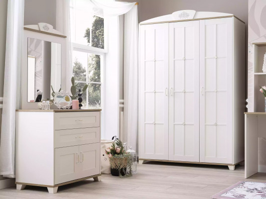 Garnitur Kommode mat Spigel Set Schaf Holz Wäiss Kommoden Design