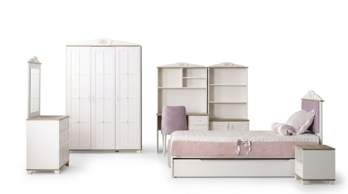 Komplett Jugendbett Kanner Miwwelen Kannerzëmmer Bett Holz Rosa Set 8 Deeler