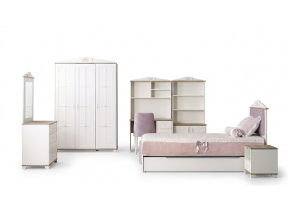 Komplett Jugendbett Kanner Miwwelen Kannerzëmmer Bett Holz Rosa Set 8 Deeler