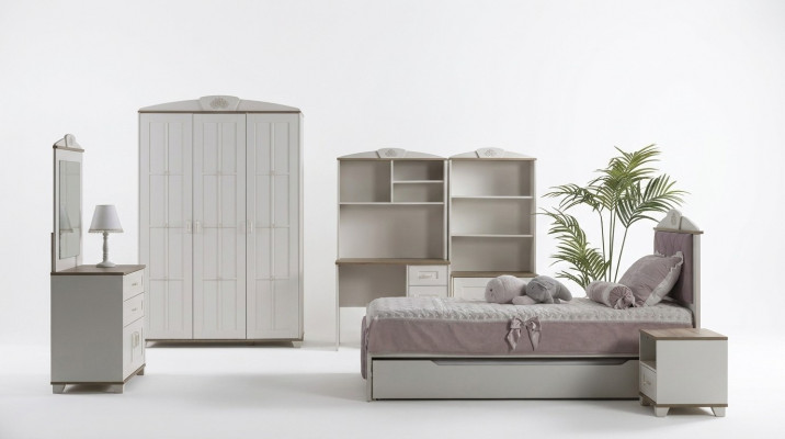 Kannerzëmmer Komplete Chesterfield Kannersmiewel Bett Holz Rosa Set 8tlg