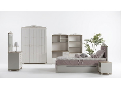Kannerzëmmer Komplete Chesterfield Kannersmiewel Bett Holz Rosa Set 8tlg