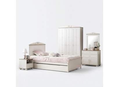 Funktiounsbett Auszéiht Kannerbett Bett Wäiss Set 5tlg Holzbed