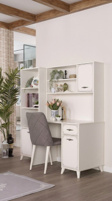 Grupp Comptoir Dësch Schreifdësch Set Holz Bicherregal Wäiss 3tlg Regal