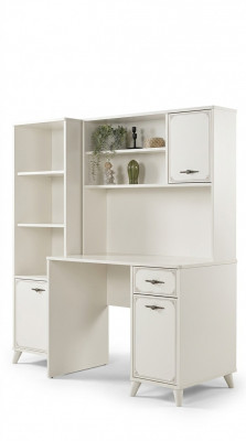 Grupp Comptoir Dësch Schreifdësch Set Holz Bicherregal Wäiss 3tlg Regal