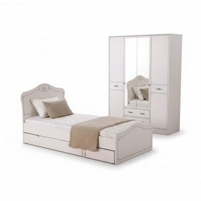 Bett Auszéibares Funktiounsbett Kannerbett Bettrahmen Wäiss Holz Better
