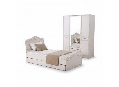 Bett Auszéibares Funktiounsbett Kannerbett Bettrahmen Wäiss Holz Better