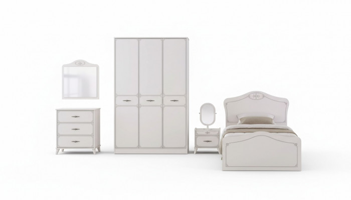 Bettgestell Jugendbett Funktiounsbett Auszéiendes Set 5 Stéck Holz Wäiss