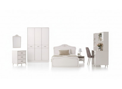 Komplett Jugendbett Funktiounsbett Auszéibar Set 8tlg Holz Wäiss