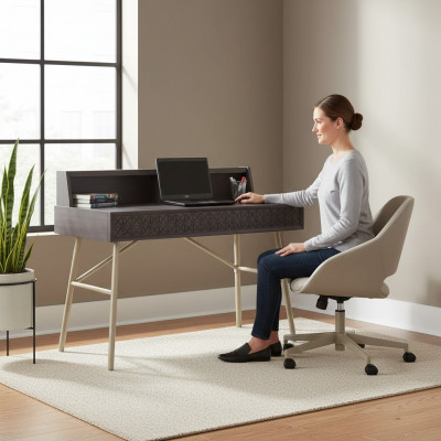 Computerdësch Schreifdësch Holz Dësch Büro Dësch Griis Kanderdësch Luxus