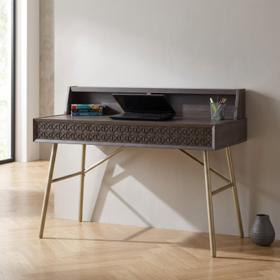 Computerdësch Schreifdësch Holz Dësch Büro Dësch Griis Kanderdësch Luxus