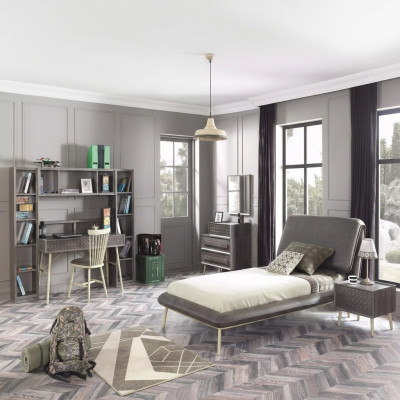 Garnitur Kannerzëmmer Jugendbett Bettrahmen Bett Set 7tlg Holz Griich.