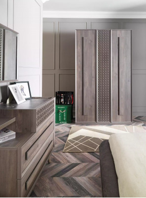 Komplett Jugendbett Kandemöbel Kannerzëmmer Bett Holz Grau Set 5tlg