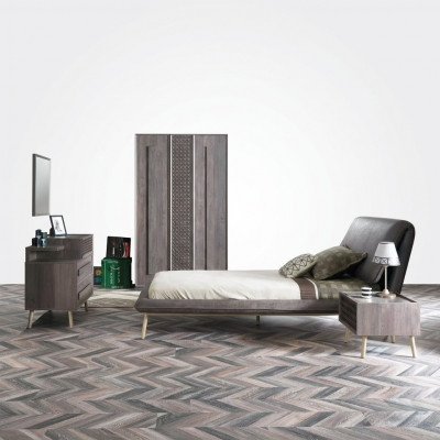 Komplett Jugendbett Kandemöbel Kannerzëmmer Bett Holz Grau Set 5tlg