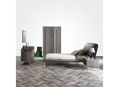 Komplett Jugendbett Kandemöbel Kannerzëmmer Bett Holz Grau Set 5tlg