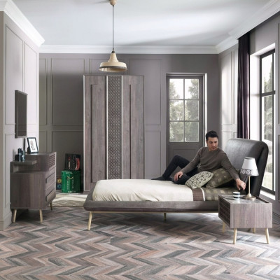 Garnitur Polsterbett Jugendbett Bettrahmen Bett Set 5-tlg Holz Gro Neij