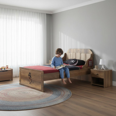 Bettkader Funktiounsbed Auszéiht Pirat Braun Holz Kannerbett Bett