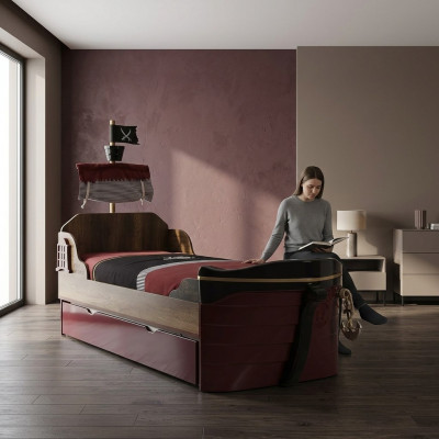 Funktiounsbett Pirat Better Kannerbett Bett Holz Jugendbett Braun Piraten