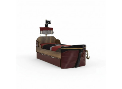 Funktiounsbett Pirat Better Kannerbett Bett Holz Jugendbett Braun Piraten