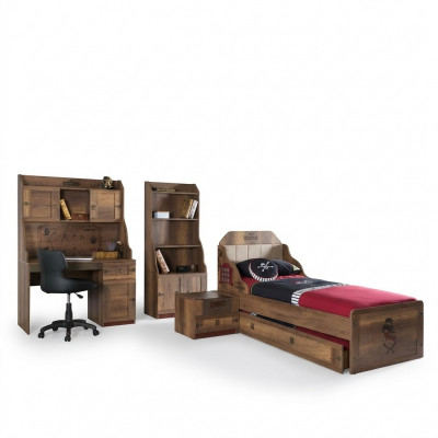 Kannerzëmmer Garnitur Pirate Bettrahmen Jugendbett Holz Braun 5tlg Set