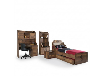 Kannerzëmmer Garnitur Pirate Bettrahmen Jugendbett Holz Braun 5tlg Set