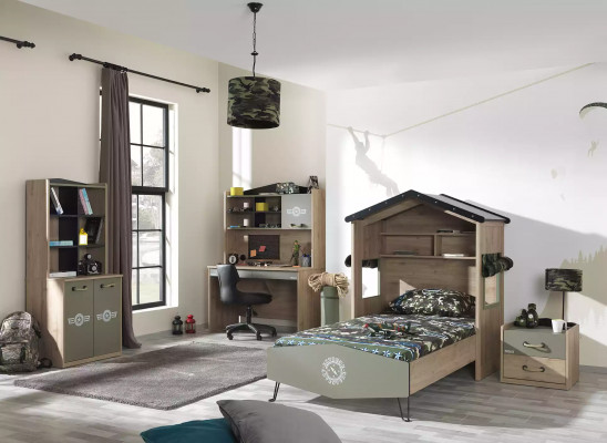 Garnitur Schreifdësch Set Holz Dësch Bichieraf Regal Gréng Kannerzëmmer