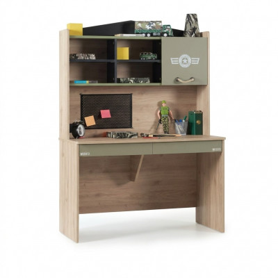 Garnitur Schreifdësch Set Holz Dësch Bichieraf Regal Gréng Kannerzëmmer