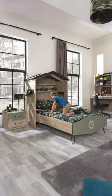 Bettrahmen Kanner Miwwelen Set Kannerzëmmer Garnitur Bett Gréng 4tlg Holz