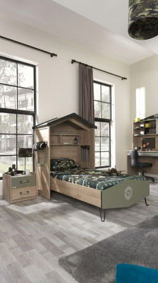 Bettrahmen Kanner Miwwelen Set Kannerzëmmer Garnitur Bett Gréng 4tlg Holz