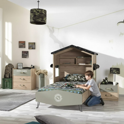 Garnitur Bett Kannermeubelen Kannerzëmmer Gréng Bettrahmen 3-Stéck Holz Set