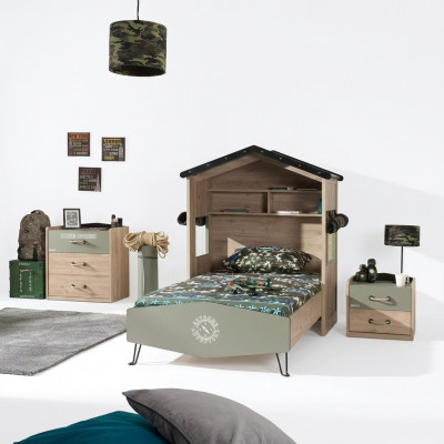 Garnitur Bett Kannermeubelen Kannerzëmmer Gréng Bettrahmen 3-Stéck Holz Set