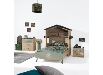Garnitur Bett Kannermeubelen Kannerzëmmer Gréng Bettrahmen 3-Stéck Holz Set