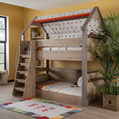 Stockbett Kannerbett Bett Bettrahmen Kannerzëmmer Holz Braun Design