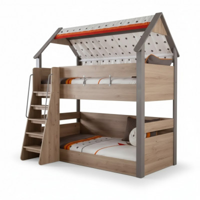 Stockbett Kannerbett Bett Bettrahmen Kannerzëmmer Holz Braun Design