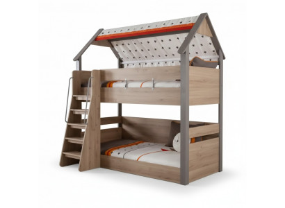 Stockbett Kannerbett Bett Bettrahmen Kannerzëmmer Holz Braun Design