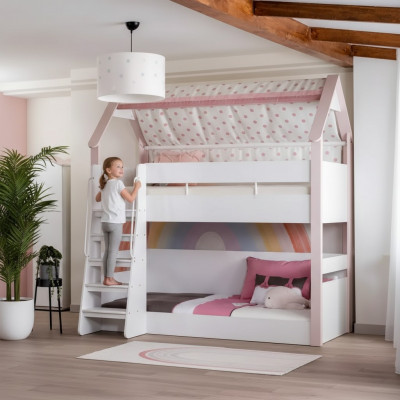 Stockbett Kannerzëmmer Kannerbett Bettekader Holz Rosa Héichbett