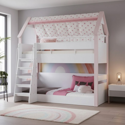 Stockbett Kannerzëmmer Kannerbett Bettekader Holz Rosa Héichbett