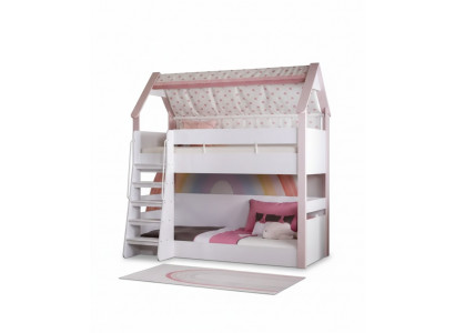 Stockbett Kannerzëmmer Kannerbett Bettekader Holz Rosa Héichbett