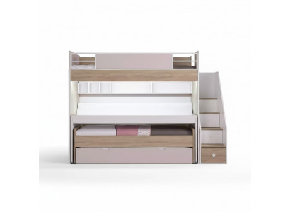 Etagenbett Bett mat 3 Schlofplazen Multifunktionsbett Holz Rosa Luxus Héichbett