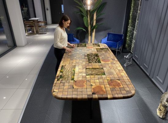 Iessdësch Epoxidharz Iesszëmmerdësch Mosaik Dësch 90 cm Holz Braun Nei