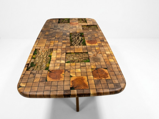 Iessdësch Epoxidharz Iesszëmmerdësch Mosaik Dësch 90 cm Holz Braun Nei