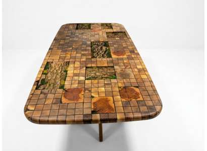 Iessdësch Epoxidharz Iesszëmmerdësch Mosaik Dësch 90 cm Holz Braun Nei